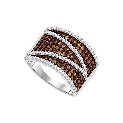 Roy Rose Jewelry 10K White Gold Ladies Cognac-brown Colored Diamond Stripe Band Ring 1-Carat tw ~ Size 7