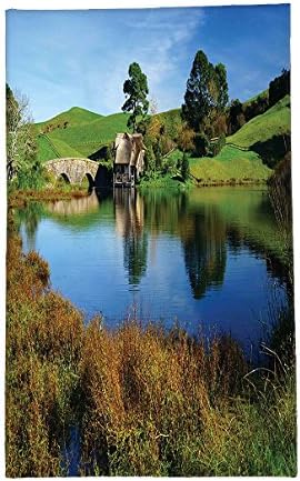 Interestlee Fleece Throw Blanket Hobbits Hobbit Land Village House by the Lake with Stone Bridge Farmhouse Cottage New Zealand Green Blue