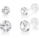 KMEOSCH Plastic Post Earrings with 4MM & 6MM Cubic Zirconia Stud for Sensitive Skin, 2-Pair Mini & Big Lightweight Hypoallergenic Nickel-Free Studs for Metal Allergies