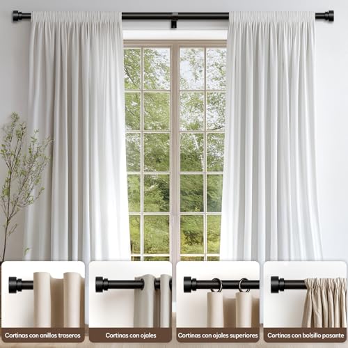Gormena Curtain Pole Black 80-218 cm Curtain Rail Extendable Diameter 25 mm Ceiling Mounting Wall Mounting Heavy Metal for Living Room Bedroom Kitchen and Various Windows Easy Assembly