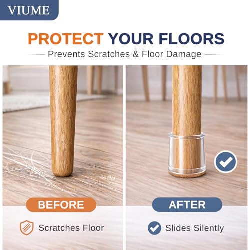 VIUME 24 Pcs Chair Leg Floor Protectors for Hardwood Floors Silicone Covers Felt Pads Furniture Leg Caps Anti-Scratch Reduce Noise Fit (1-5/16" to 2")