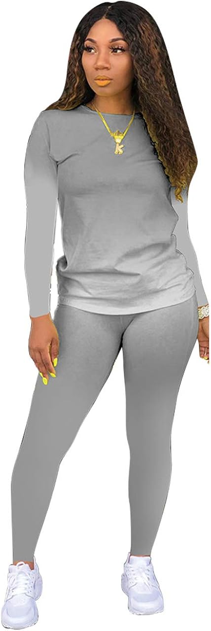 Tie Dye Women 2 Piece Outfits for Women Sexy Bodycon Outfits Plus Size Tracksuits Crewneck Long Sleeve T Shirts Pant Set Grey L at  Women’s Clothing store