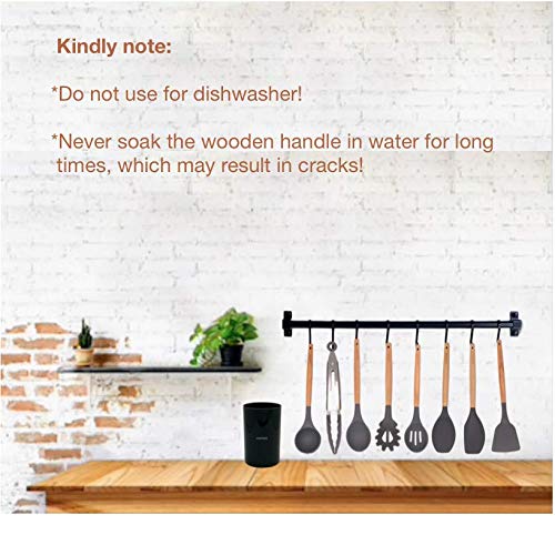 Kitchen Utensil Set, 27Pcs Cooking Utensils Set, Silicone Kitchen Tools, Wooden Spatula Set Non-stick Cookware Turner Tongs Spatula Spoon Kitchen Gadgets with Holder, BPA FREE-FDA APPROVED - Thumbnail 7