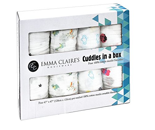 Cuddles in a box - cotton muslin swaddle blankets set of 4 by emm…
