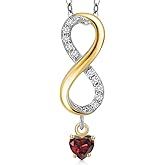 Gem Stone King 925 Silver and 10K Yellow Gold Red Garnet and Lab Grown Diamond Pendant Necklace for Women | 0.74 Cttw | Gemstone January Birthstone | Heart Shape 4MM | With 18 Inch Silver Chain