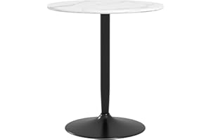 HOMCOM Round Dining Table for 2, Modern Kitchen Table with Painted Top and Steel Base for Living Room, Dining Room, White Mar
