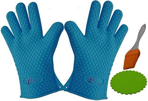 Cooking Gloves Heat Resistant -2 Items Bonus-Gift Box-For Kitchen-Grilling-BBQ-Gardening-Waterproof-Dishwasher Safe-Size-10.6"x7.5"-Ideal Thickness-Maximum Comfort-Blue