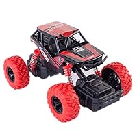 MEYALL Pull Back Cars Monster Truck Toys, High Speed Long Distance 4 Wheel Drive Friction Powered Off-Road Rock Crawler Car Toy Big Wheels Car Models for Toddler Boys Girls Baby (1 Piece, Red)