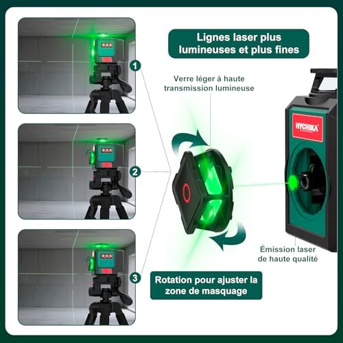 HYCHIKA Nível Laser Autonivelante de 360 graus, Nível Laser de Tripé de 12 linhas, 1 x 360° Horizontal e 2 x 360° Vertical, 2 x Bateria de 3000 mAh, Controlo Remoto, Saco de Pano, IP54