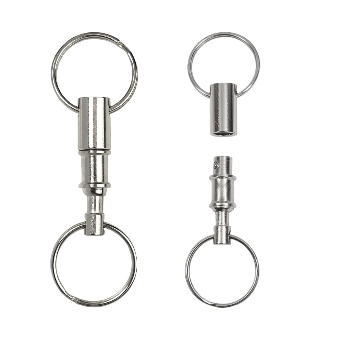 2 Pcs Heavy Duty Dual Key Ring Detachable Pull Apart Keyrings Snap Lock Holder Keychains Silver