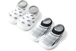 HOVELL 2 Pairs Baby First Walking Shoes Non-Slip Toddler Sock Shoes Girls Boys Slip On Sneakers Infant Slippers Lightweight