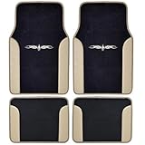 A Set of 4 Universal Fit Plush Carpet with Vinyl Trim Floor Mats For Cars / Trucks (Tan)
