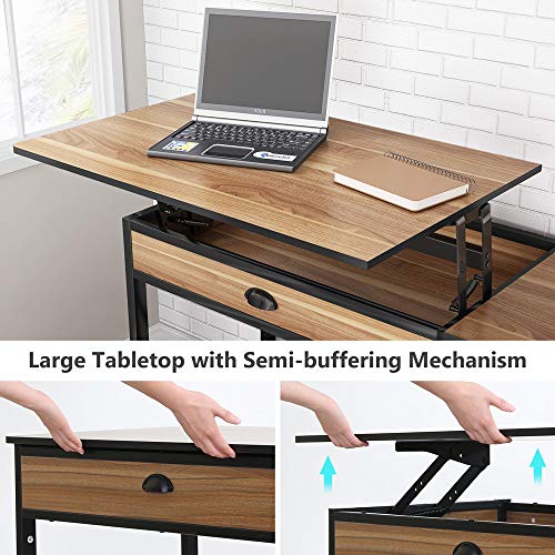 Tribesigns Rustic Lift Top Computer Desk with Drawers, 47 inch Writing