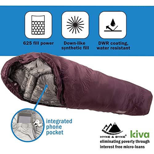 Hyke & Byke Katahdin 32F 15 0F 625 Fill Power Hydrophobic Sleeping Bag