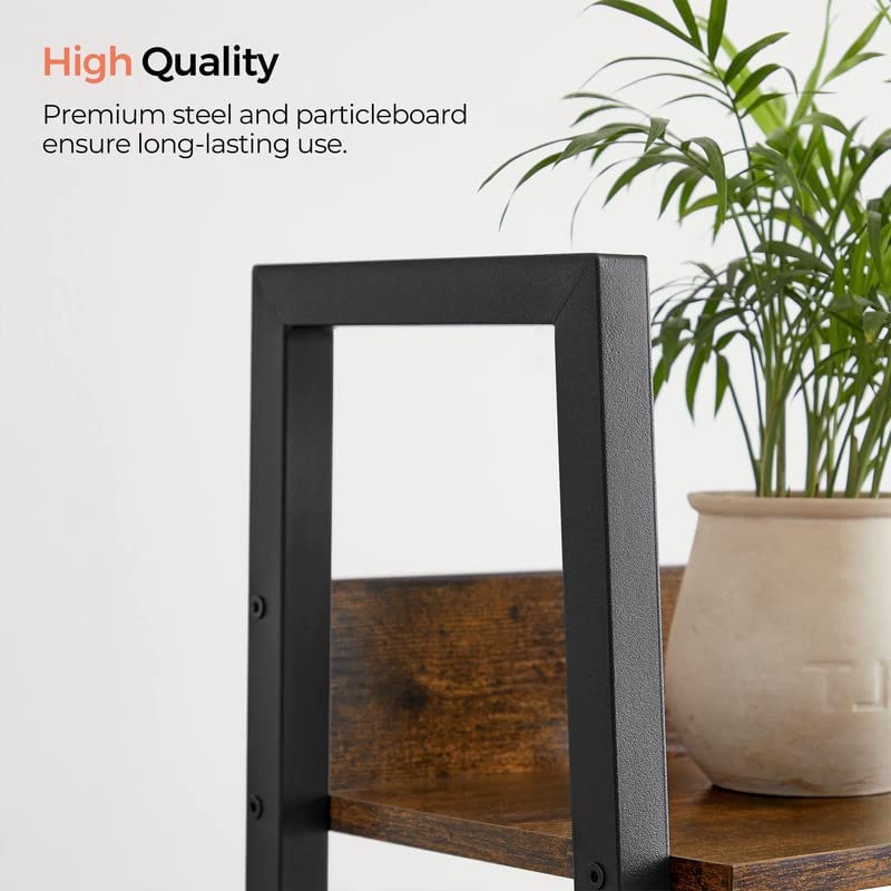 VASAGLE Bookshelf, 4-Tier Narrow Book Shelf, 11.8 x 13.3 x 55.1 Inches, Ladder Shelf for Home Office, Living Room, Bedroom, Kitchen, Rustic Brown and Ink Black ULLS108B01