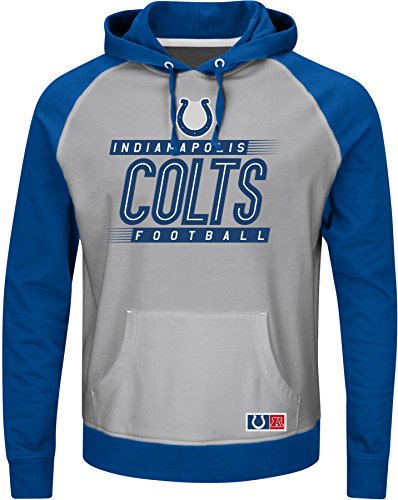 NFL Indianapolis Colts Men's Crossbar Program Fleece Long Sleeve Pullover Hoodie, Steel Heather/Stadium Blue/White, Medium