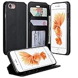 Apple iPhone 7 Case - Wydan PU Leather Wallet Style Case Folio Flip Foldable Stand Credit Card Slot Phone Cover - Black