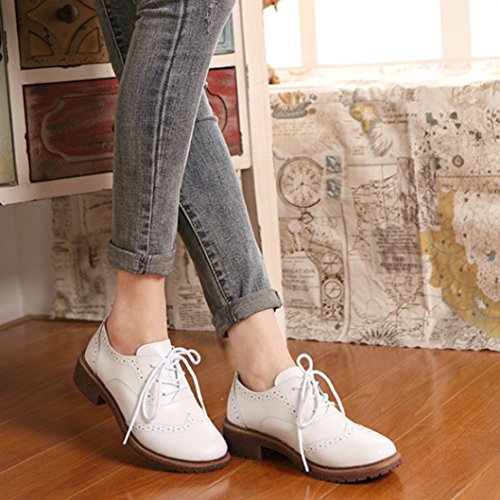 AutumnFall Women's Retro Oxford Shoe (37, white) - Thumbnail 3