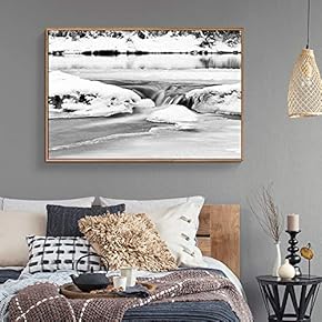Floating Framed Canvas Wall Art for Living Room, Bedroom Black and White Water Canvas Prints for Home Decoration Ready to Hang - 16x24 inches