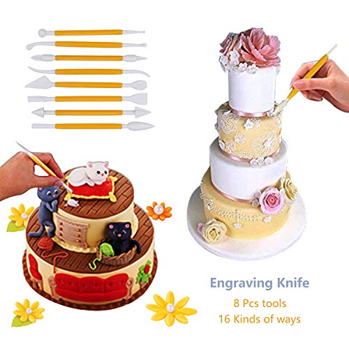 LIKETURE Fondant Tools Kit 114pcs Fondant Cake Decorating Supplies for Sugarcraft Icing Cookies Fondant Molds with Letter Cutters Plunger Smoother Rolling Pin Leaf Flower Modelling for Beginner DIY