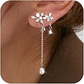 Awinesn Clip on Earrings for Women Cubic Zirconia 925 Sterling Silver Plated Long Tassel Dangle Drop Clip Earrings Non Pierced Earrings for Women Jewelry Gifts Wedding Party