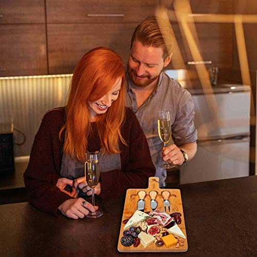 Bamboo Cheese Board and Knife Set 16x8" Charcuterie Board with Cutlery Storage