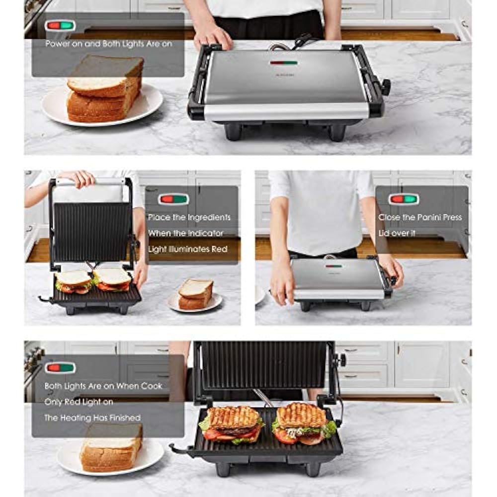 Panini Press Gourmet Sandwich Maker, 4Slice Extra Large Grill Non