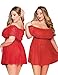 Sex Moment Women Plus Size Lingerie Lace Babydoll Off Shoulder Mesh Chemise Sleepwear R/5XL