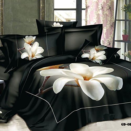 HYAM 4pc 100% Cotton 3d Duvet Cover Set No Inside Comforter or Duvet Elegant Mild White Cymbidium Full Size (xxyl-05)