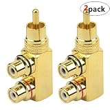 WMYCONGCONG 2 PCS RCA Male to 2 RCA Female Right Angle Plug RCA Splitter Adapter Connector