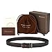 Men's Leather Belt Automatic Buckle Ratchet Slide Dress Belt Holeless 50 inch Brown