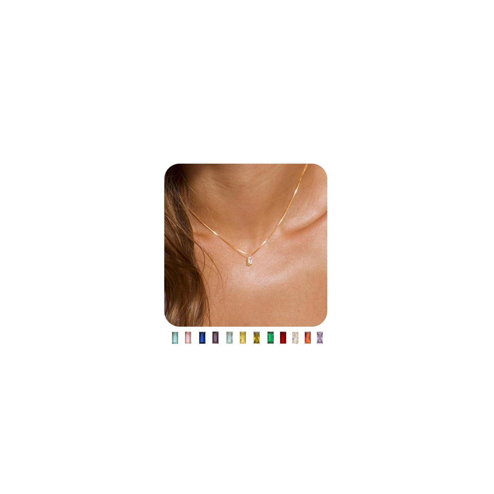 FUNEIA Diamond Necklaces for Women 14K Gold Plated Emerald Birthstone Necklace for Women Mothers Dainty Gold Necklace Blue Green Cubic Zirconia Pendant Necklace Birthday Gifts for Women Jewelry