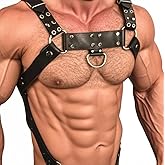Men leather body belts Punk Adjustable Faux Leather Body Chest Belt Clubwear with Fancy Buckles Rings for Gay
