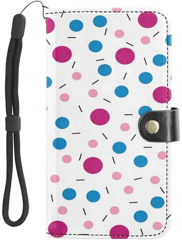 INTERESTPRINT Colorful Dots and Dashes Universal Phone Card Holder Clutch Flip Leather Wallet Case with Strap Small