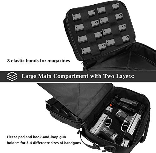 ProCase Tactical Gun Range Bag, Deluxe Padded Pistol Case Shooting Range Duffle Bag for Up to 4 Handguns, 8 Magazine Cartridge, Eye Glasses, Ear Muffs and Other Shooting Accessories -Black