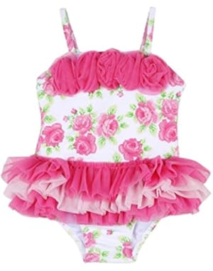 Baby Girls Rose Print Tutu Swimsuit