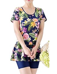 Bañador de manga corta para dama, diseño floral