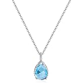 Desnuage Teardrop Pendant Necklace for Women - Sterling Silver Birthstone Crystal Necklace Gift