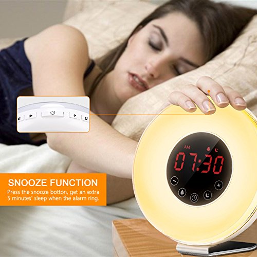 Wake Up Light Alarm Clock by Smarlance,Digital Sunrise Simulation Alarm Clock -【2018 Upgraded】-with 6 Alarm Sounds,FM Radio,7 Color Lights,Sunrise&Sunset Simulation and USB Charger