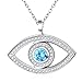 925 Sterling Silver Evil Eye Hamsa Blue White CZ Pendant Necklace,18''