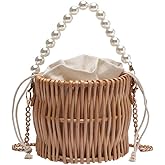 Abaodam Pearl Handbag Woven Crossbody Bag Small Shoulder Purse for Women Summer Beach Party Vacation