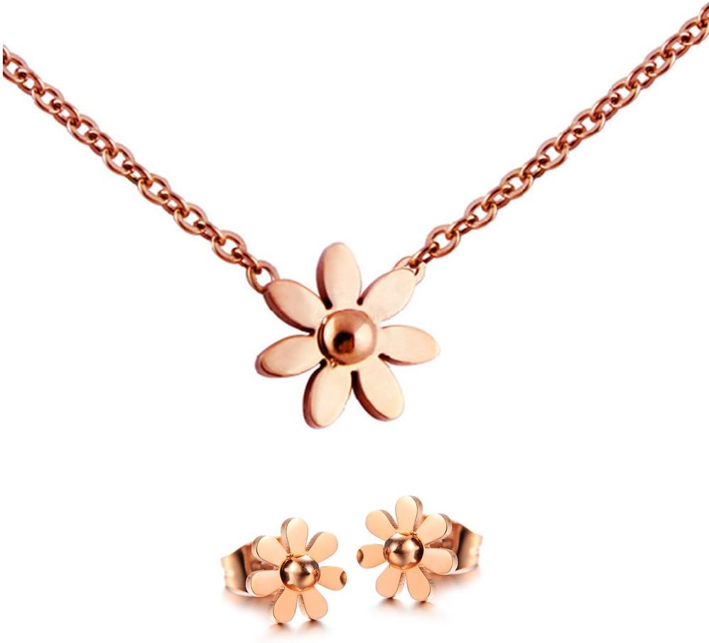 Womens Girls Fashion Stainless Steel Vintage Daisy Flower Pendant Necklace
