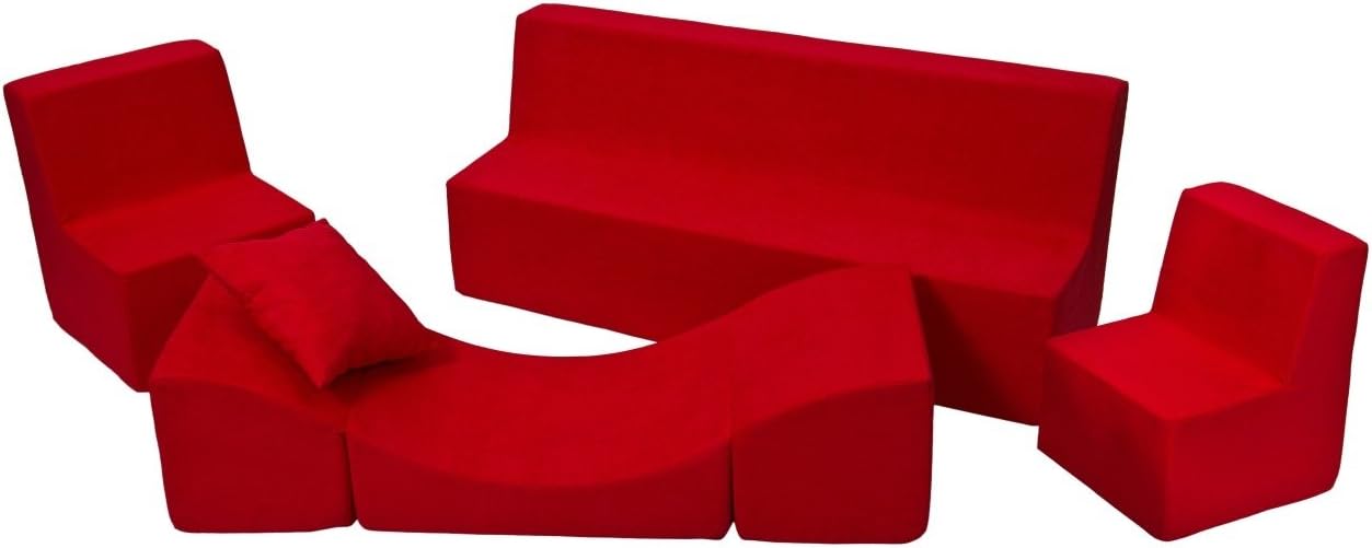 Velinda Soft Foam Furniture Set: 2xChair+Sofa+Coach for Kids, Children,Comfy, Relax,Play (colour: red)