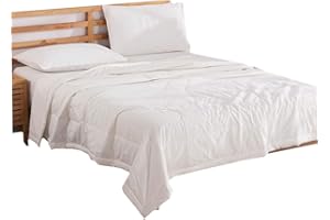 NTCOCO Comforter Set Thin Quilt Summer Lightweight Comforter,100% Washed Cotton,Machine Washable,Soft Comfy Breathable Can Sleep Naked (White, King)