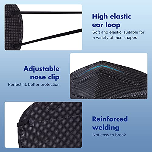 KN95 Black Face Masks 20pcs 5-Layer Cup Dust Masks Filtration Efficiency ≥95% Individually Packaged PM2.5 Particulate Respirators Breathable Face Mask