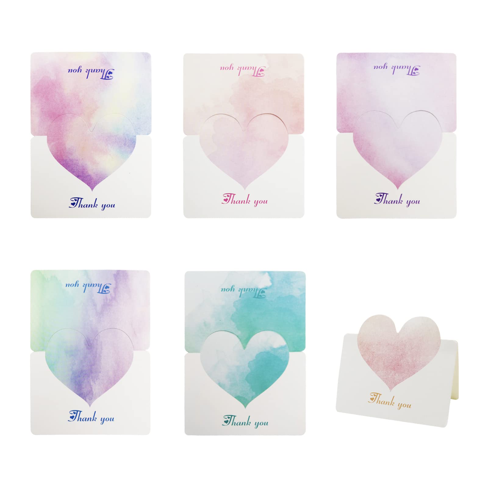 48 PCS Thank You Cards, 9.8×13.6cm Colorful Heart Blank Cards, Romantic and Sweet Greeting Card, Perfect for Wedding, Graduation, Valentine's Day (6 Color)