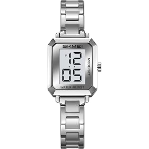 Gosasa Women’s Digital Watch Slim Square Stainless Steel Bracelet Watch for Ladies, Small Retro Metal Electronic Wrist Watch