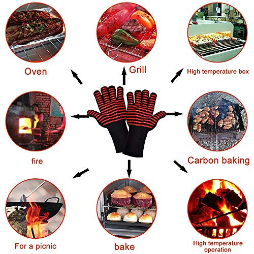 PROKITCHEN BBQ Grill Oven Gloves Heat Resistant Cooking Mitts Silicone for BBQ Grill, Deep Fry, Fire Pit, Campfire & Meat Smoking, 1 Pair