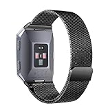 For Fitbit Ionic Bands, bayite Stainless Steel Milanese Loop Metal Replacement Strap with Unique Magnet Lock Accessories for Fitbit Ionic Large Black