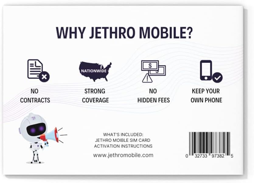 Jethro Mobile Prepaid $100 Phone Plan for 365 Days - Unlimited Talk and Text and No Data, Perfect for Senior Cell Phones, (SIM Card Kit Included)